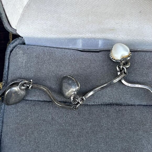 Mother of Pearl Sterling Silver Heart Anklet or Long Bracelet Ankle - Picture 3 of 5